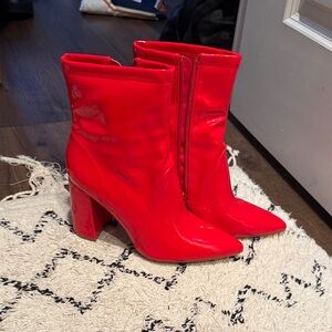 Red Patent Leather Ankle Boots